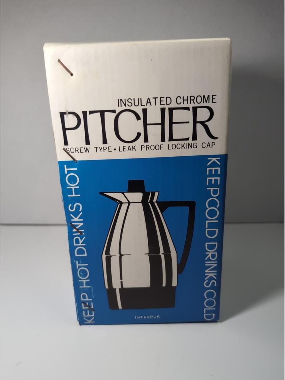 Vtg MCM Retro 1960s Interpur Insulated Chrome Pitcher Leak Proof Lock Cap A130